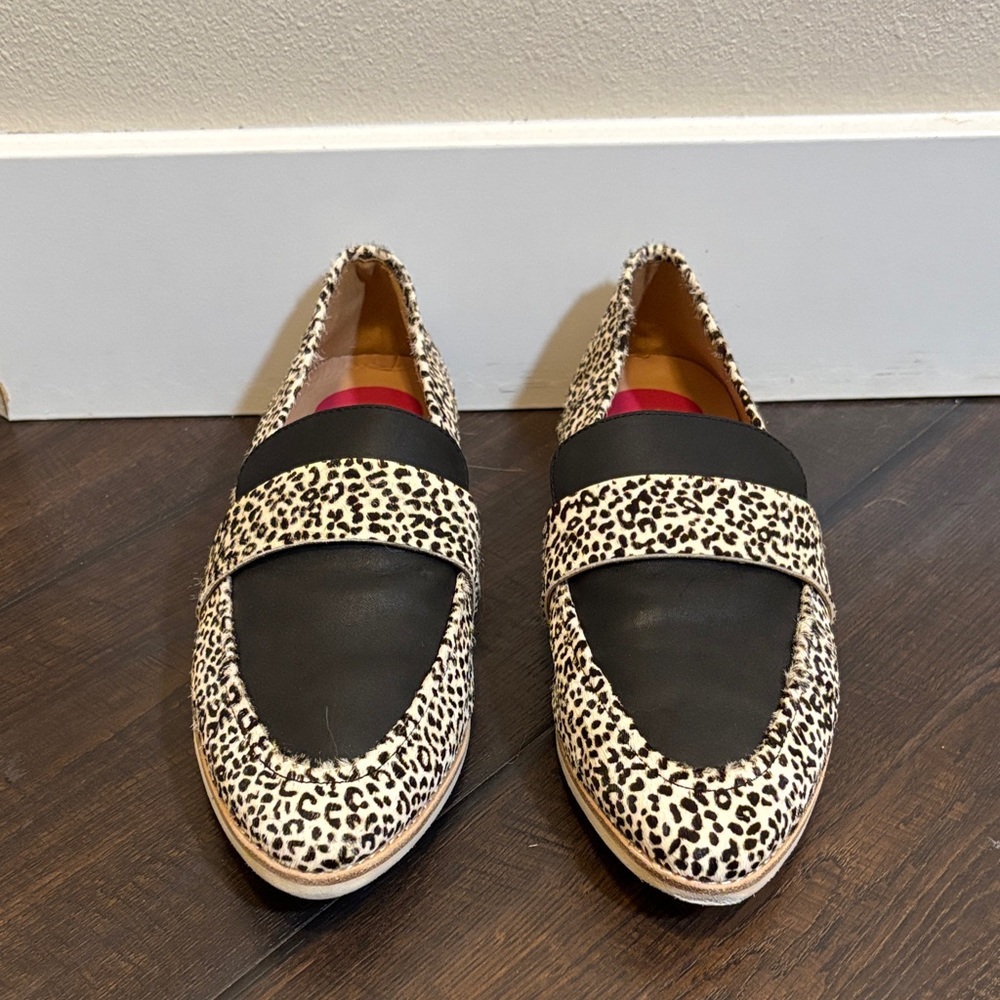 Leopard Print Penny Loafers - Black & Cream